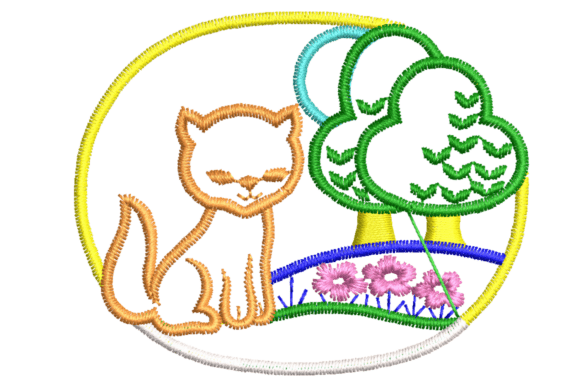 Cat and Trees Embroidery Design
