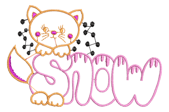 Cat with “SNOW” Embroidery Design