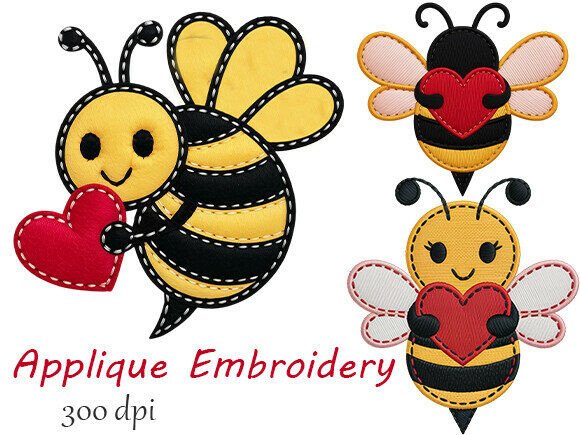 Cute Bee Applique Embroidery Design PNG
