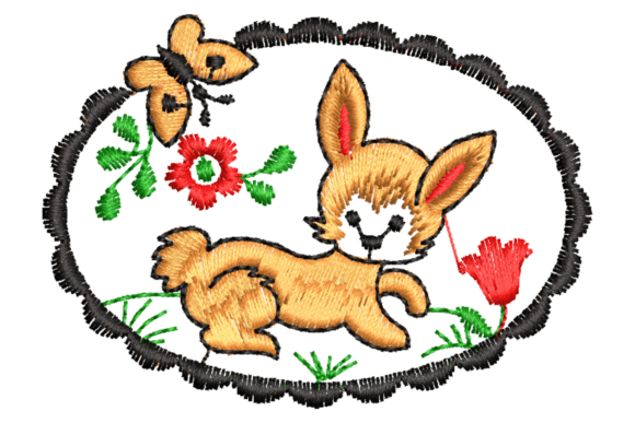 Cute Bunny and Butterfly Embroidery