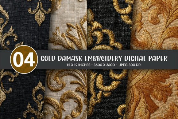 Gold Damask Embroidery Digital Paper