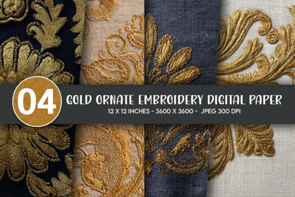 Gold Ornate Embroidery Digital Paper