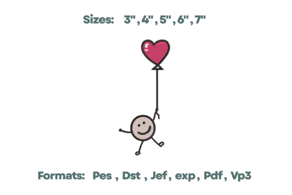 Heart Balloon Stick Figure Embroidery