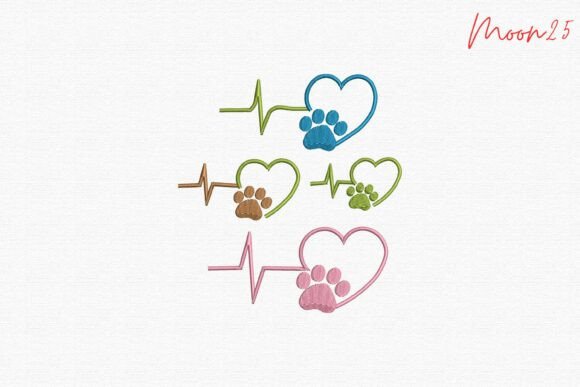 Heartbeat Paw Love Embroidery Design