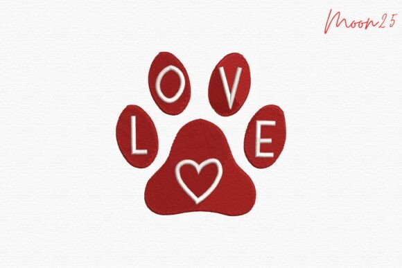 Love Paw Print Heart Embroidery