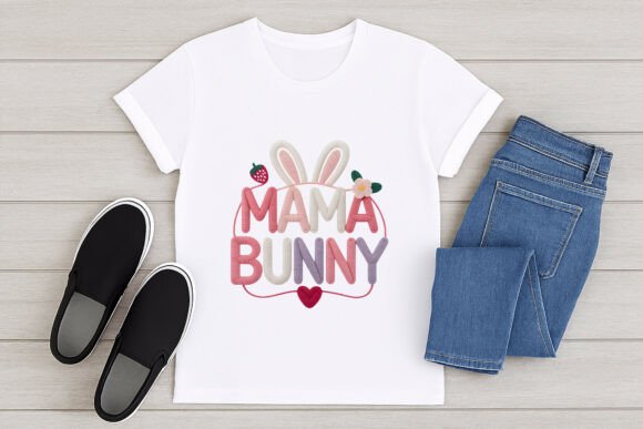 Mama Bunny Embroidery Style PNG