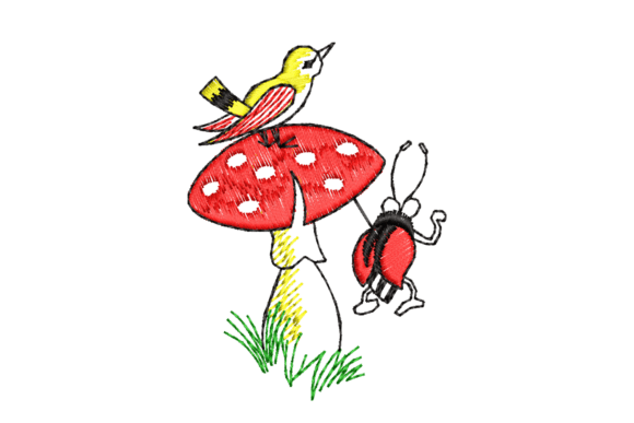 Mushroom with White Spots Embroidery