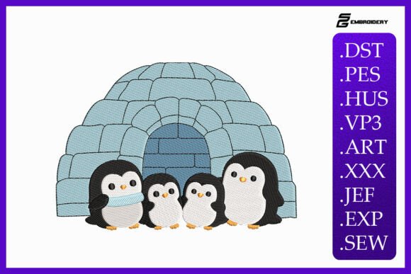 Penguin Family Igloo Embroidery Design