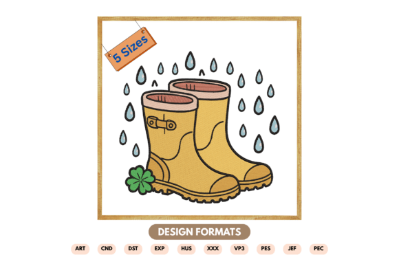 Rain Boots Embroidery Design