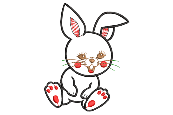 Simple White Cartoon Bunny Embroidery