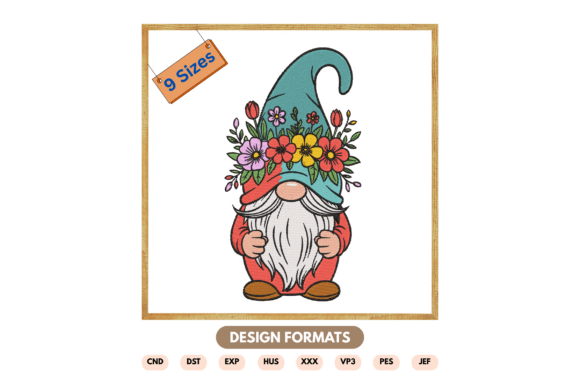 Spring Floral Gnome Embroidery Design