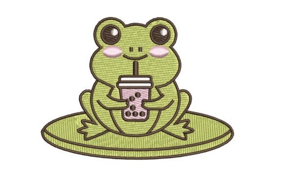 Tea Lover Frog Embroidery