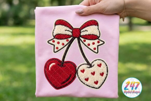 Valentine Faux Embroidery Heart Cherry